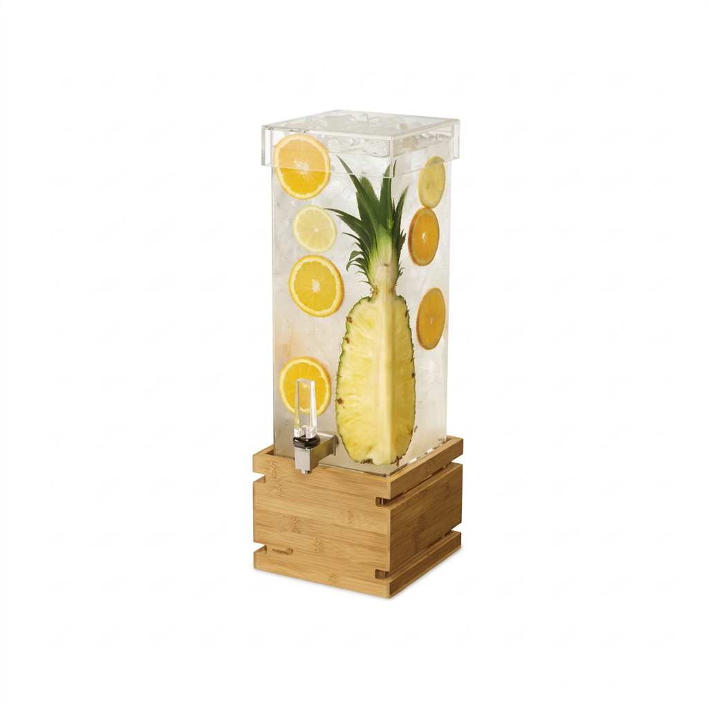 Dispensador de bebidas 7.6L acrílico transparente com base bambu