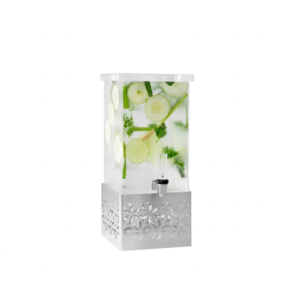 Dispensador de bebidas retangular, 3.8L, aço inox e acrílico