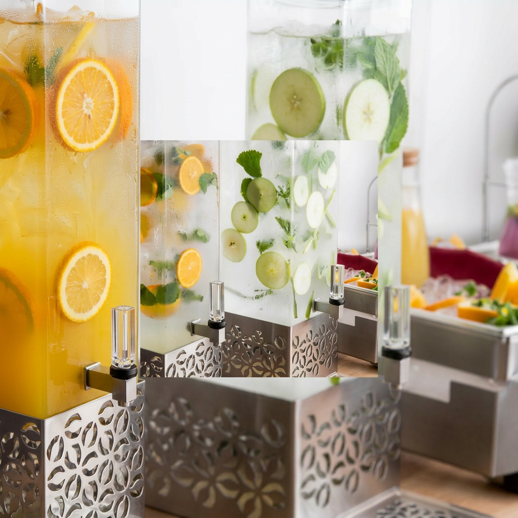Dispensador de bebidas retangular, 3.8L, aço inox e acrílico
