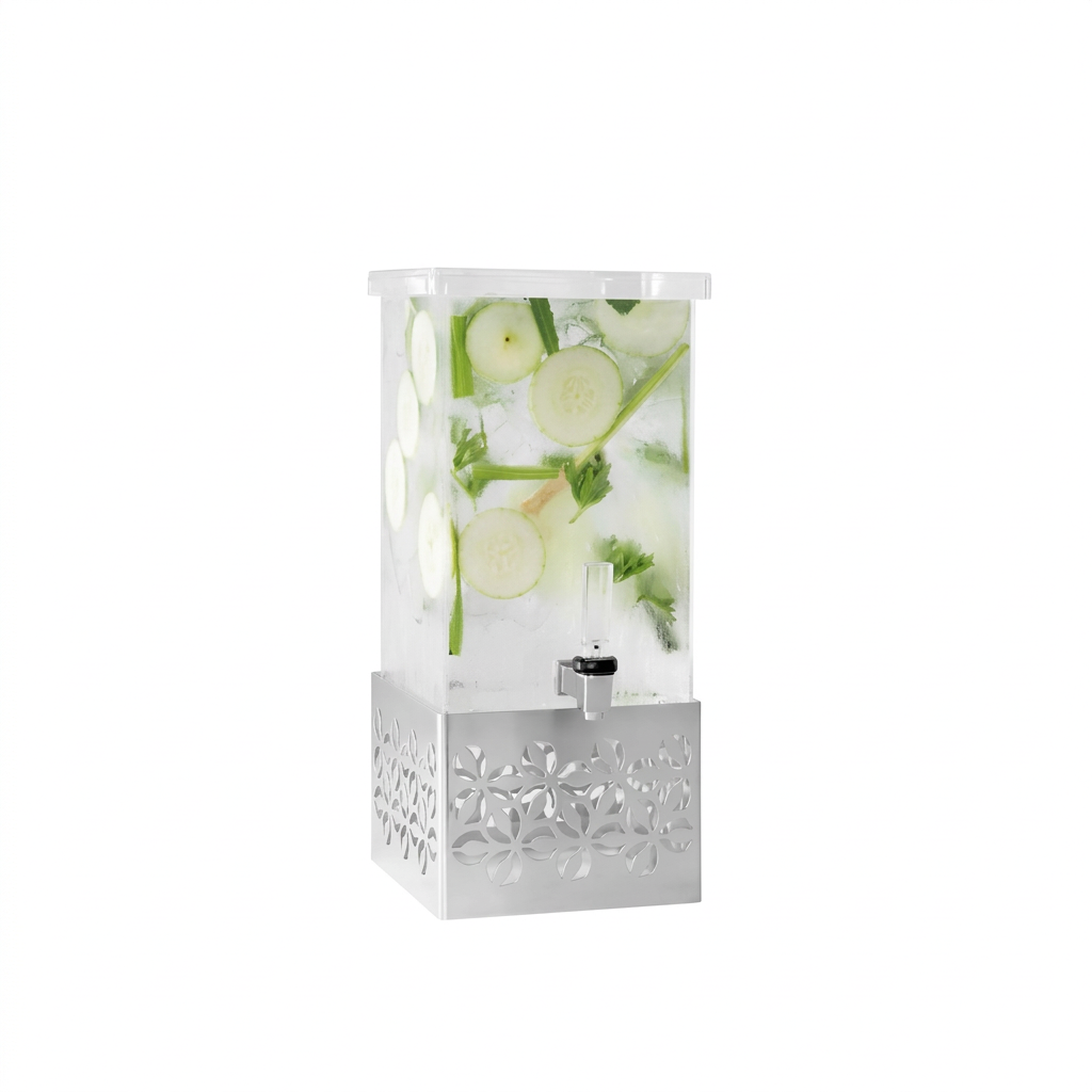 Dispensador de bebidas retangular, 3.8L, aço inox e acrílico