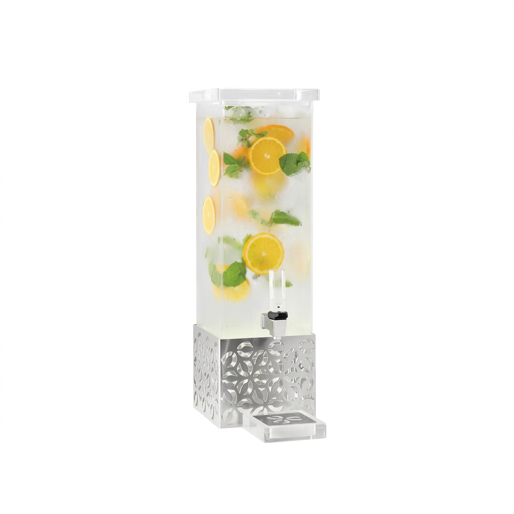 Dispensador de bebidas retangular, 3.8L, aço inox e acrílico