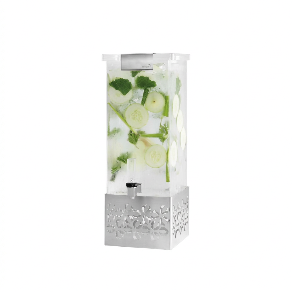 Dispensador de bebidas retangular, 3.8L, aço inox e acrílico