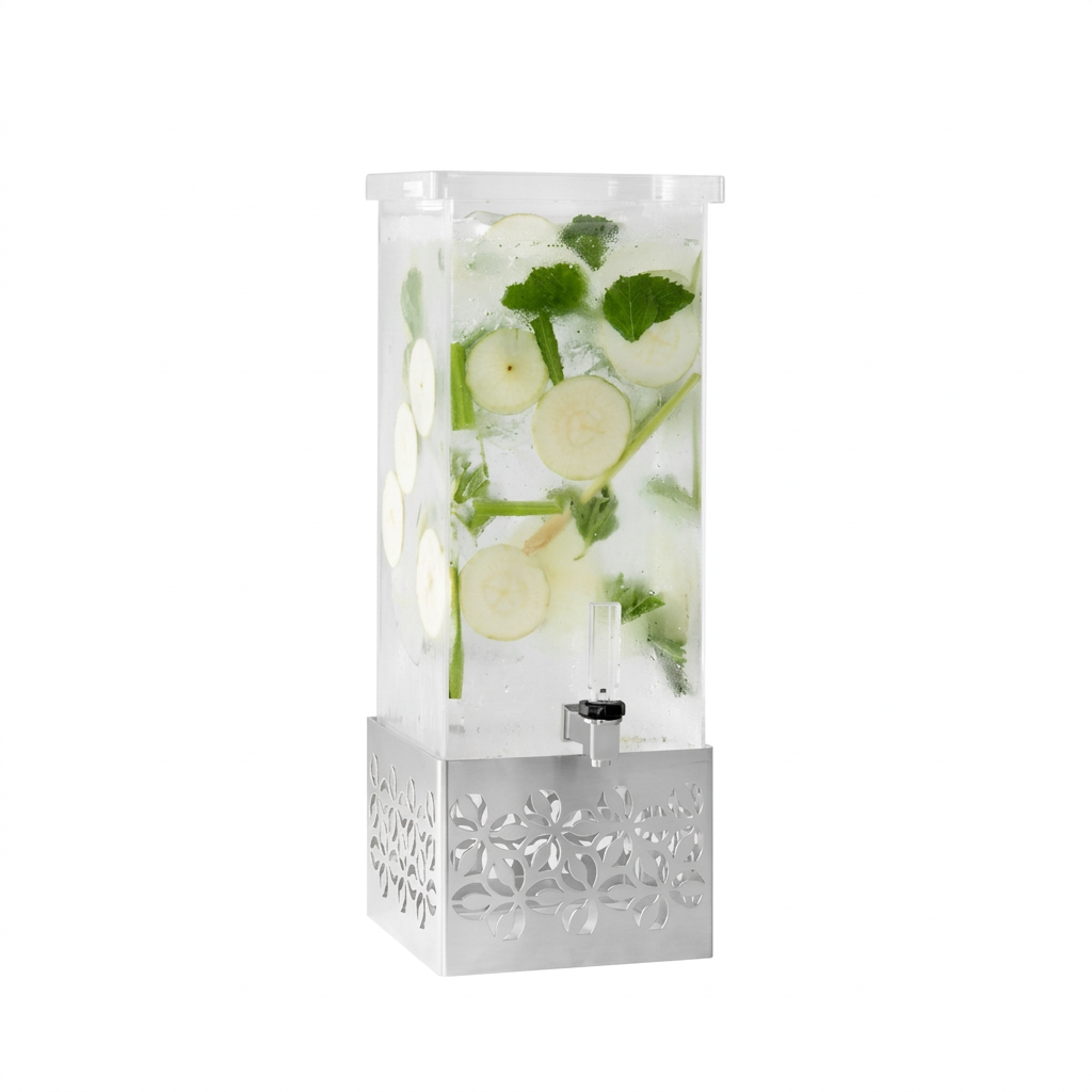 Dispensador de bebidas retangular, 3.8L, aço inox e acrílico