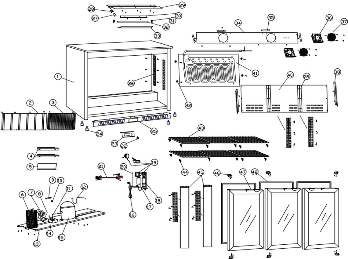 Armário Refrigerado Sobremostrador Preto, 3 Portas de Vidro, 304L
