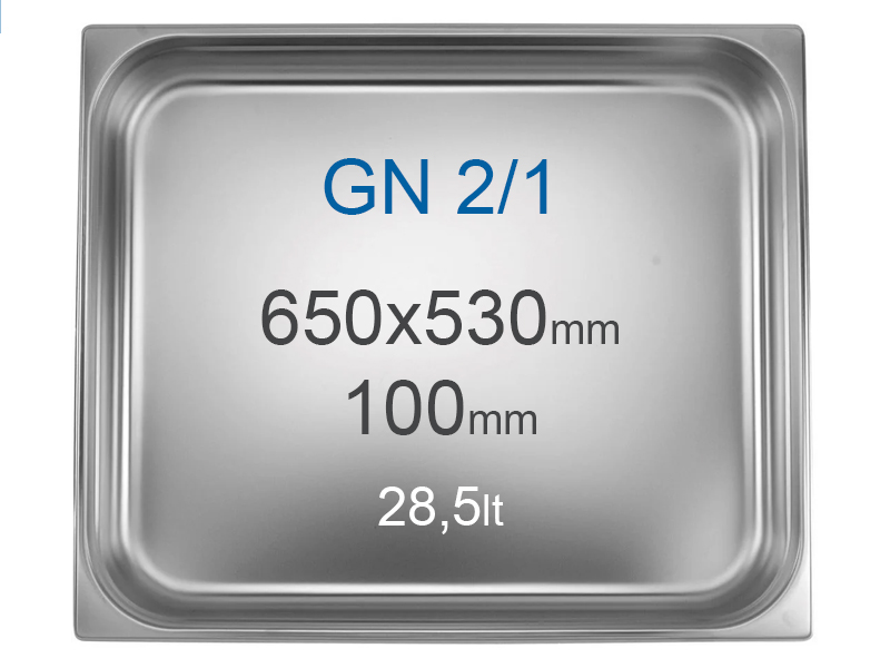 Cuba Gastronorm GN 2/1 de Aço Inoxidável, 28,5 L, Alt. 100 mm