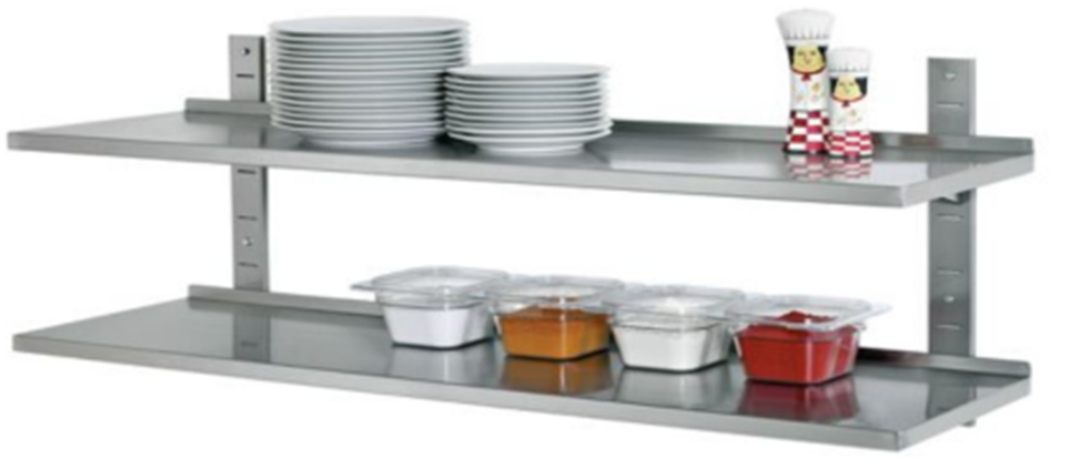 Estante de Parede Inox 1400mm, Dois Níveis, Profissional