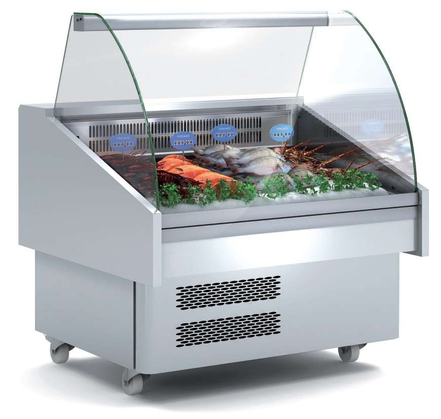 Vitrine Refrigerada para Peixe Vidro Curvo 1035mm