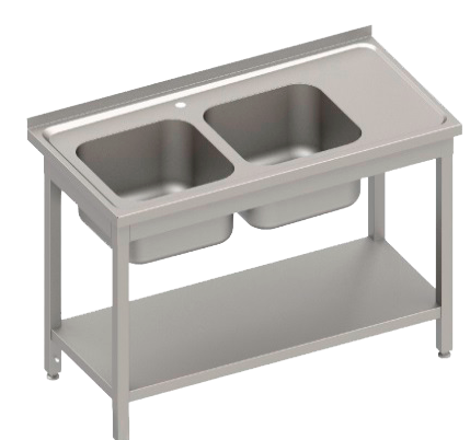 Fregadero Industrial 2 Cubas Esquerda 1500x600mm com Bancada