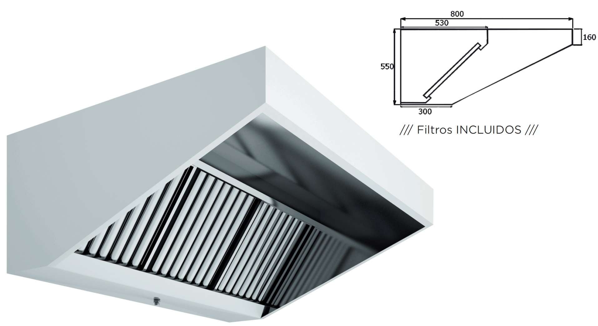 Hotte Mural Inox para Snacks 1000x800x550mm