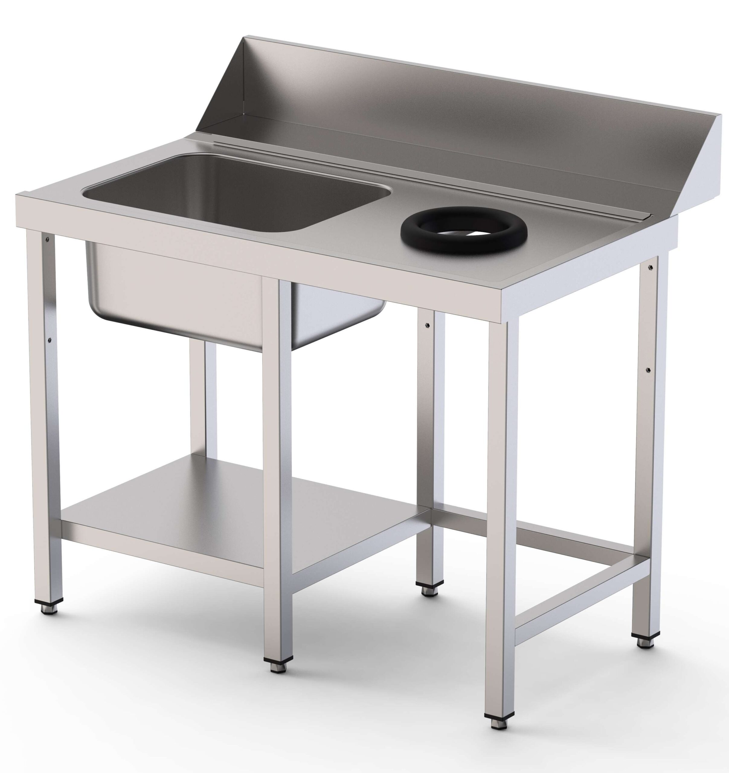 Mesa de Prelavagem Inox com Cuba e Prateleira 1100x750x850mm
