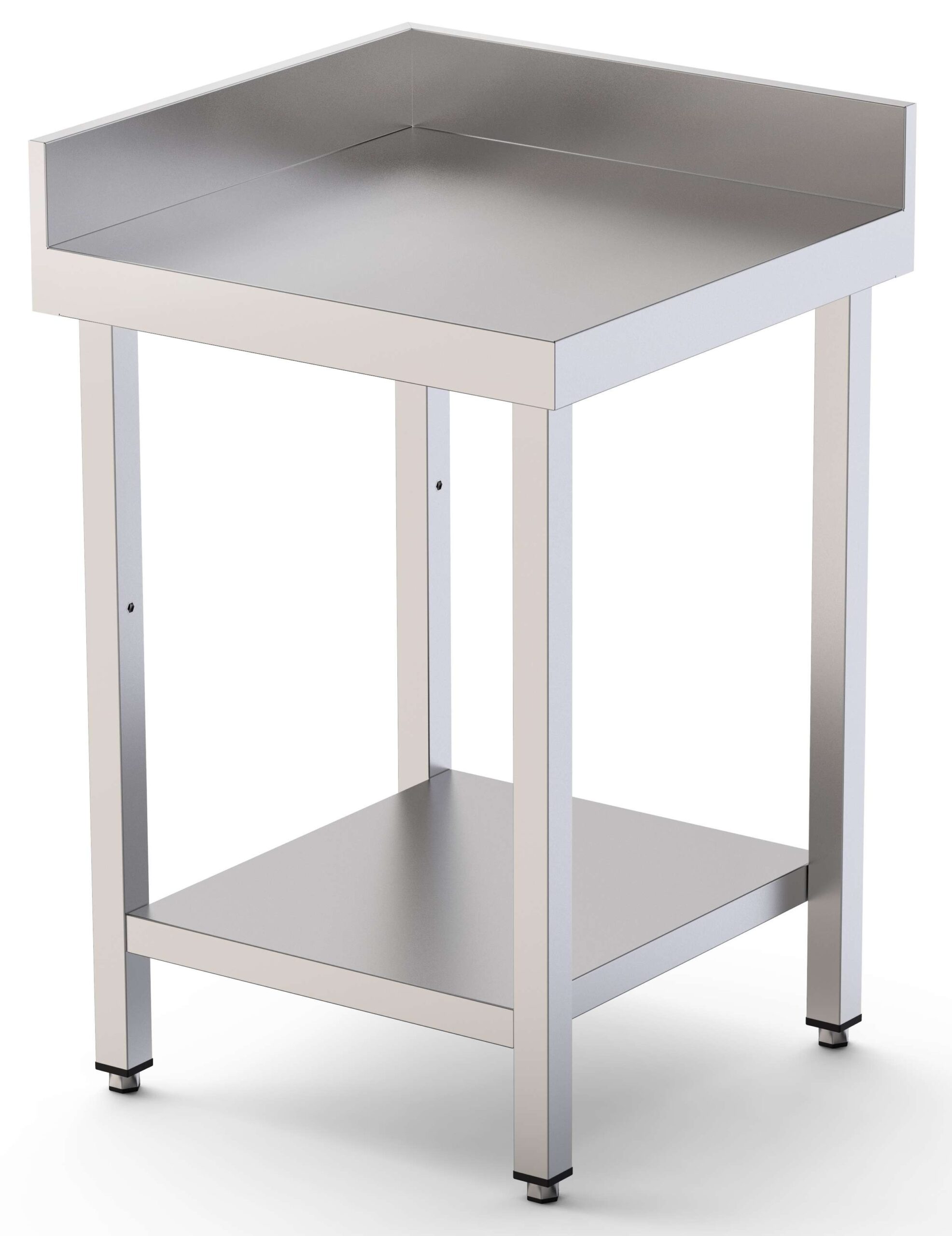 Mesa de Trabalho Angular Inox 700x700mm com Prateleira