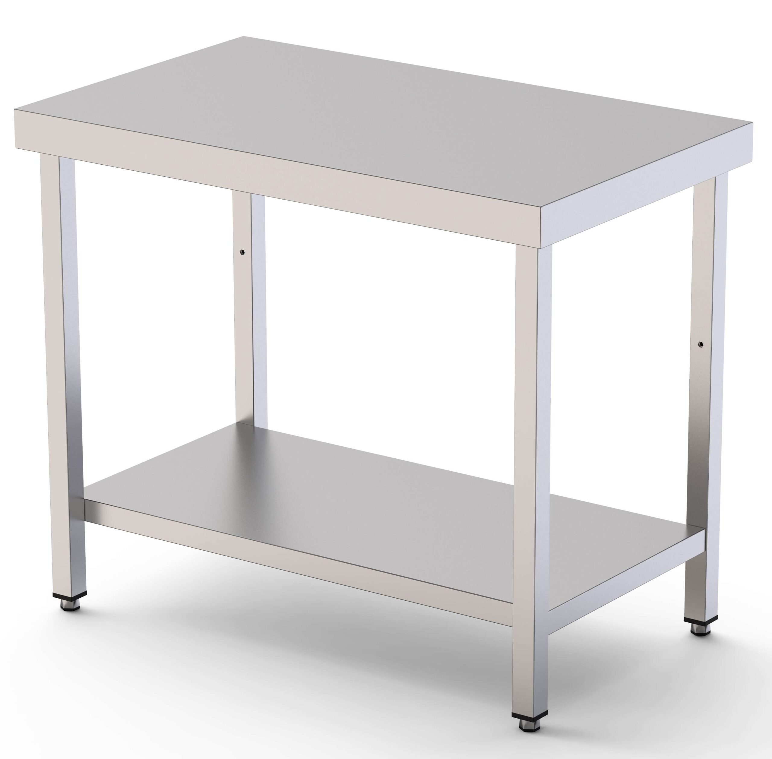 Mesa de Trabalho Central Inox com Prateleira 2400x800x850mm