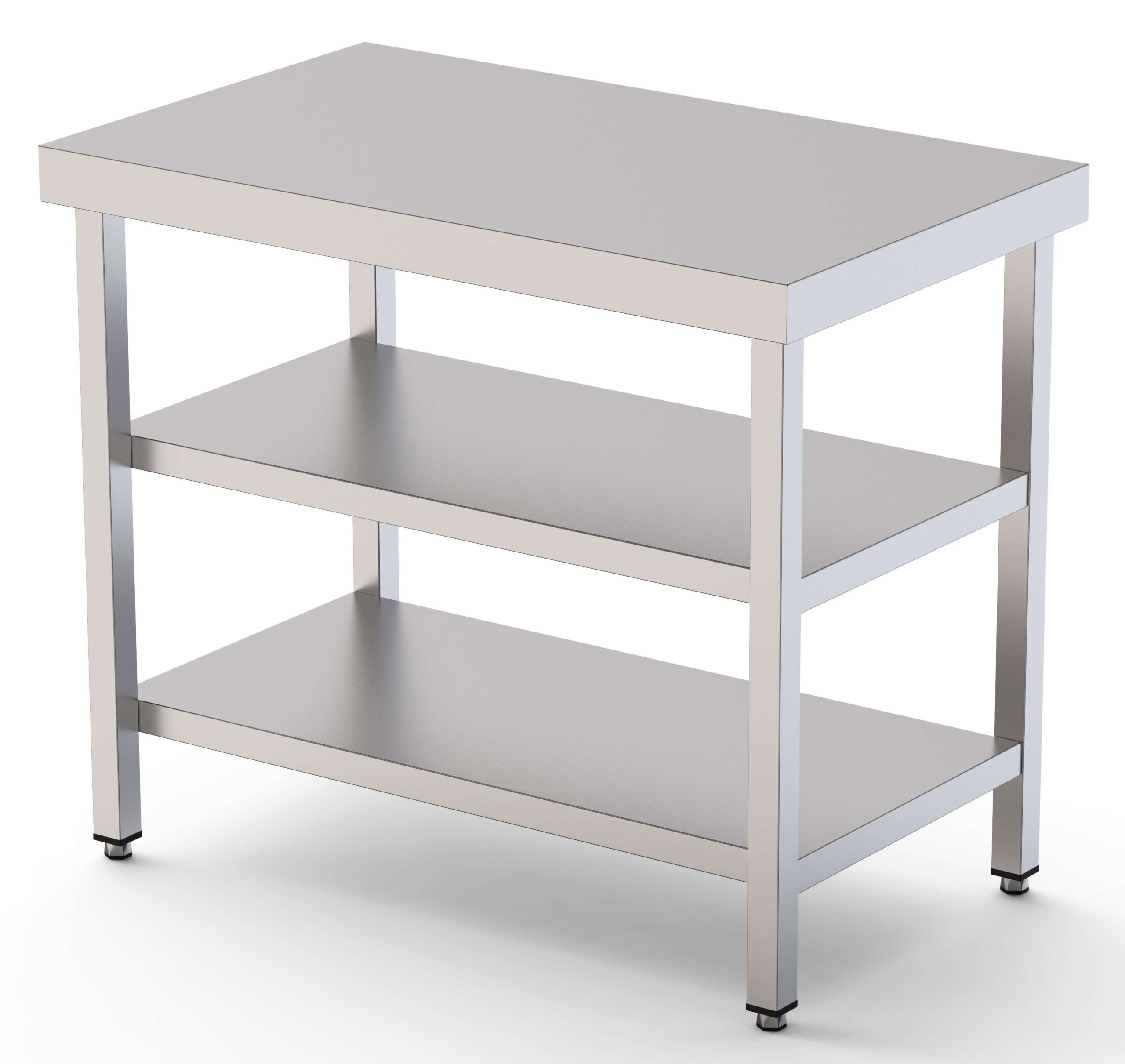 Mesa de Trabalho Central Inox com 2 Prateleiras 1600x900 mm
