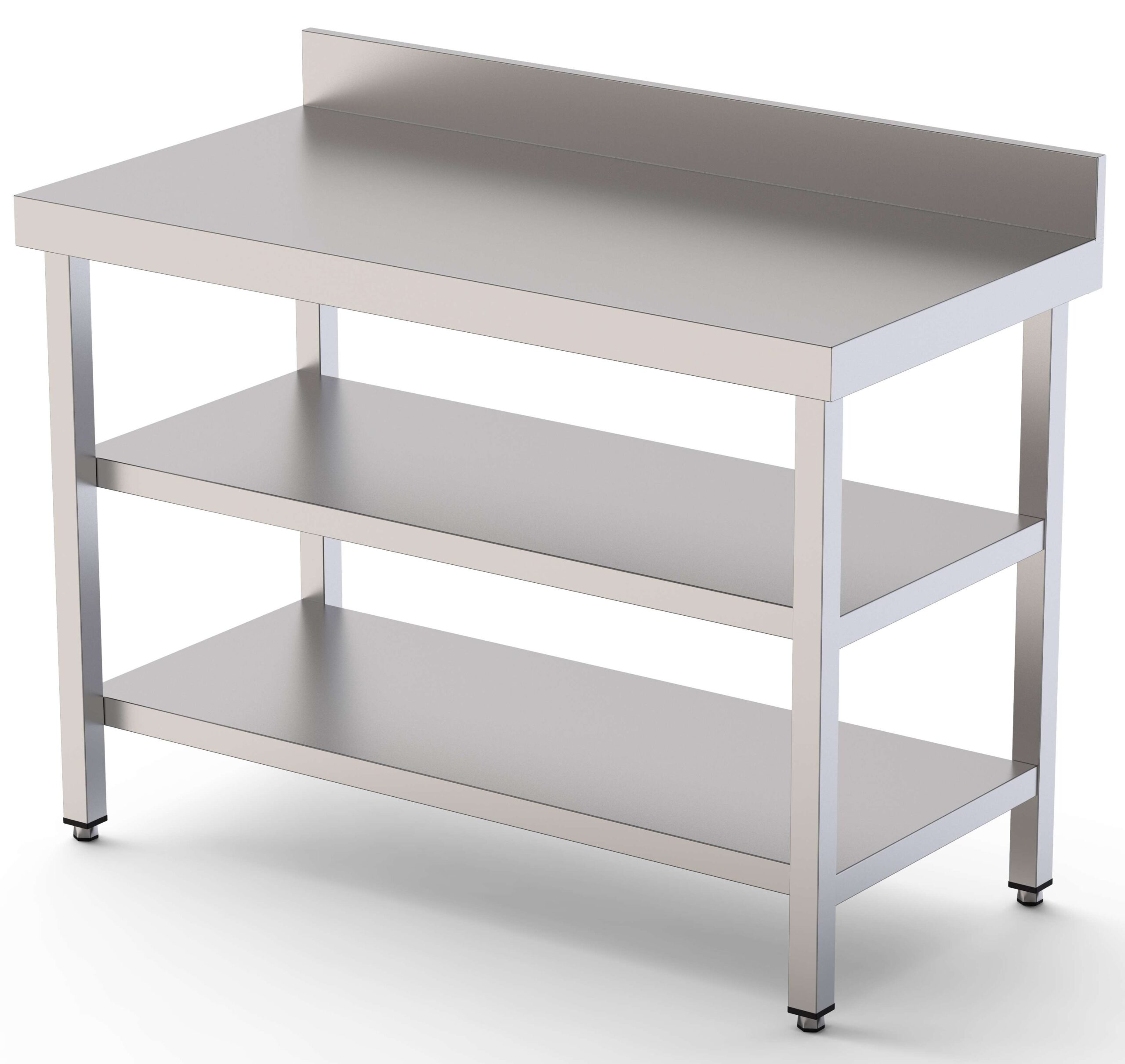 Mesa de Trabalho Inox Mural com 2 Prateleiras 2400x700mm