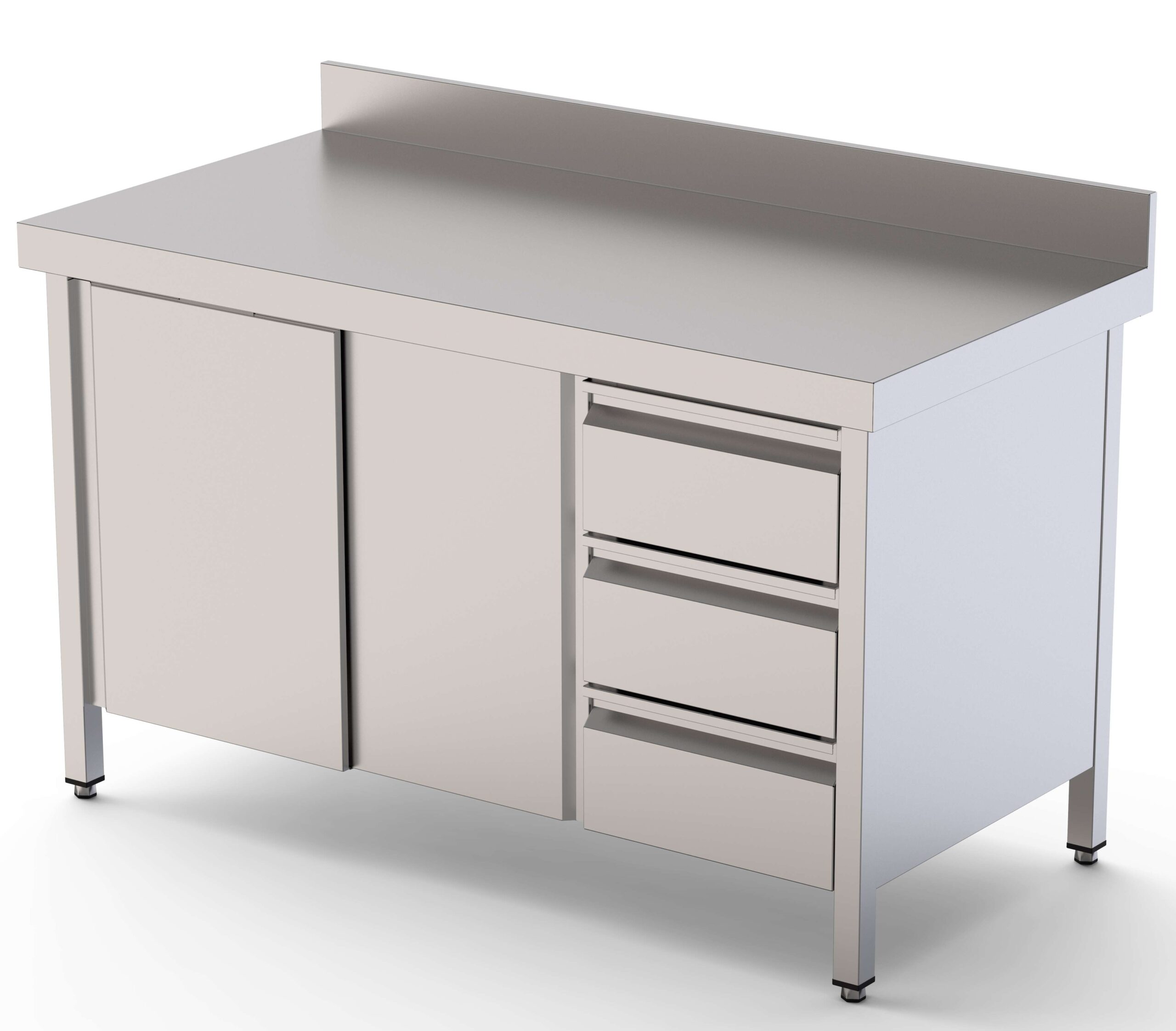 Mesa de Trabalho Mural Inox com Gavetas, 2400x600x850mm