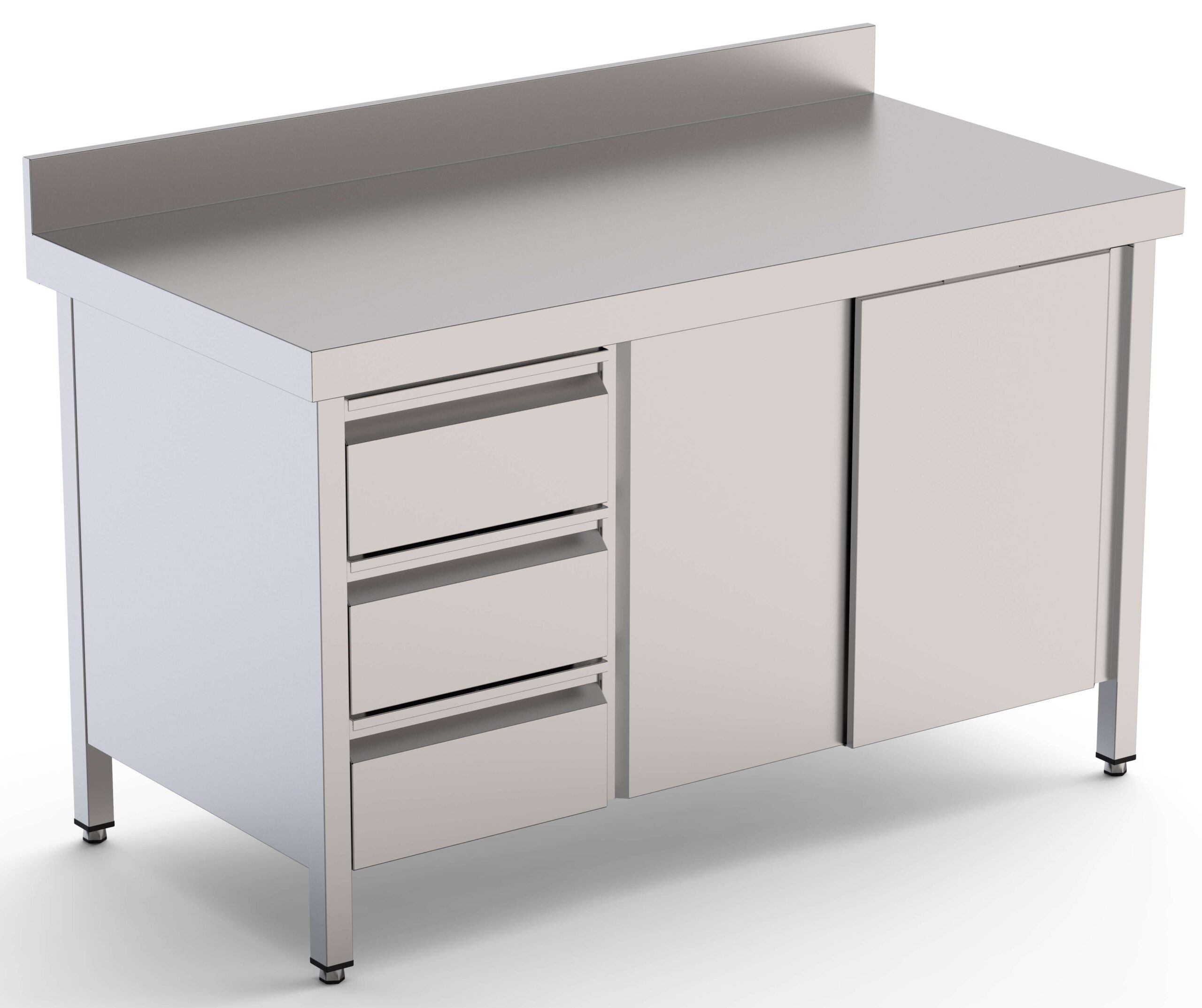 Mesa de Trabalho Inox Mural com Gavetas Esquerda 1800mm