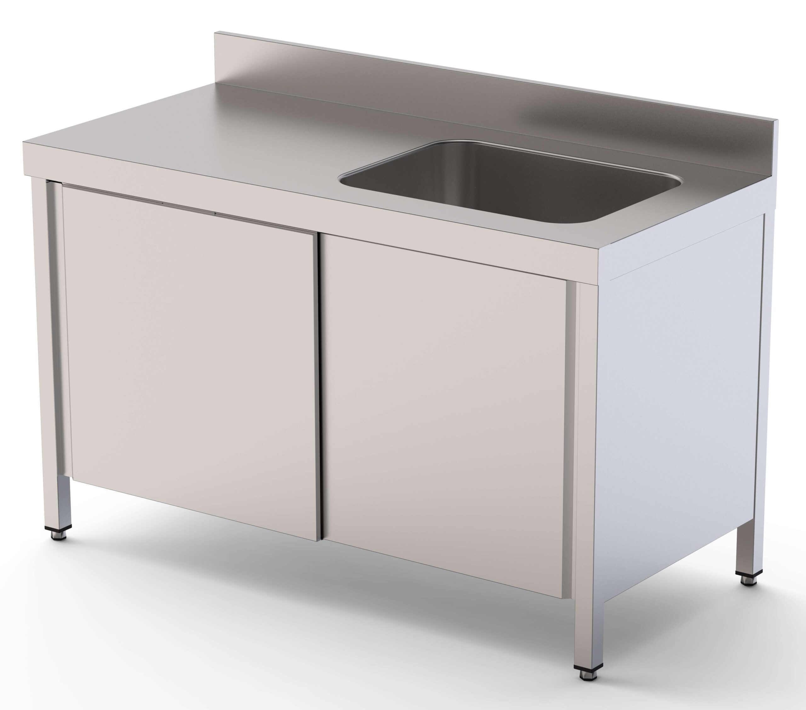 Mesa de Trabalho Mural em Inox com Cuba e Portas 1000x600 mm