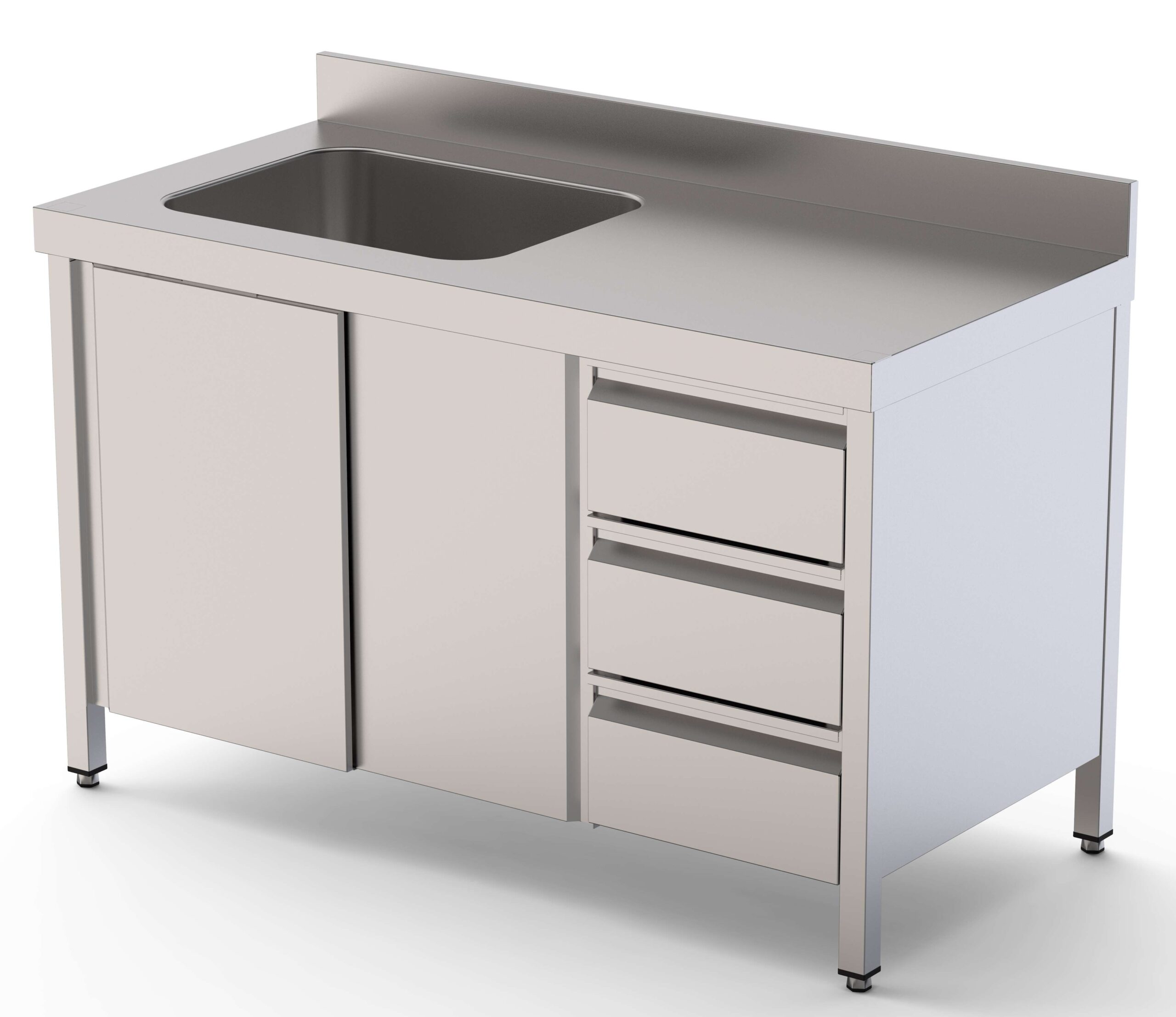 Mesa de Trabalho Mural Inox com Cuba e Gavetas 2200mm