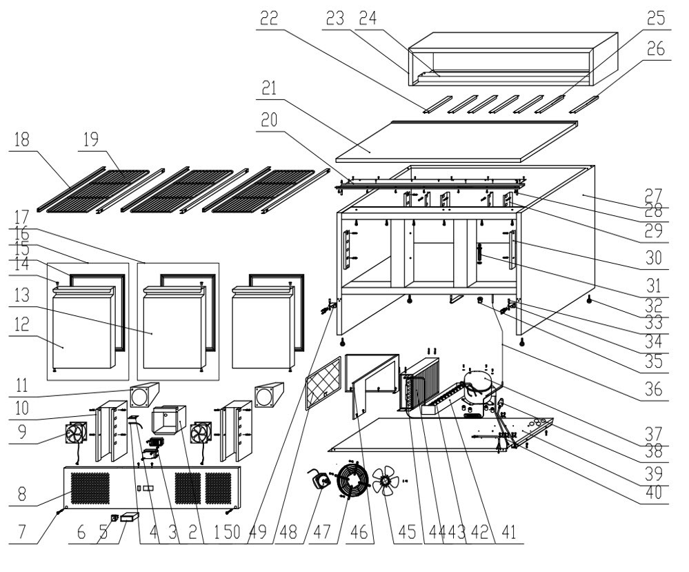 Mesa Refrigerada c/ Tampo Granito 1360mm 3 Portas