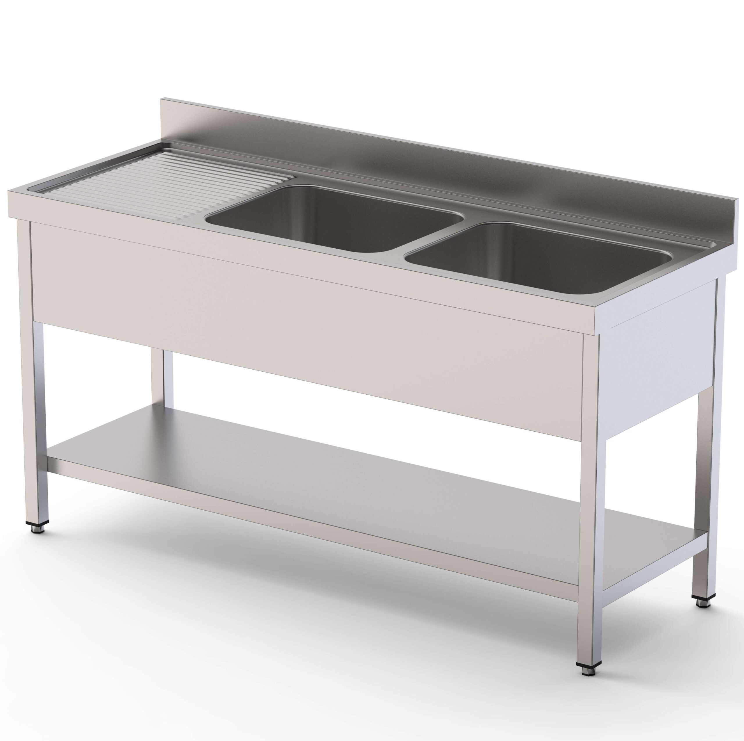 Lavadouro Inox com Móvel e Prateleira, 1 Cuba Direita, 1400x700mm