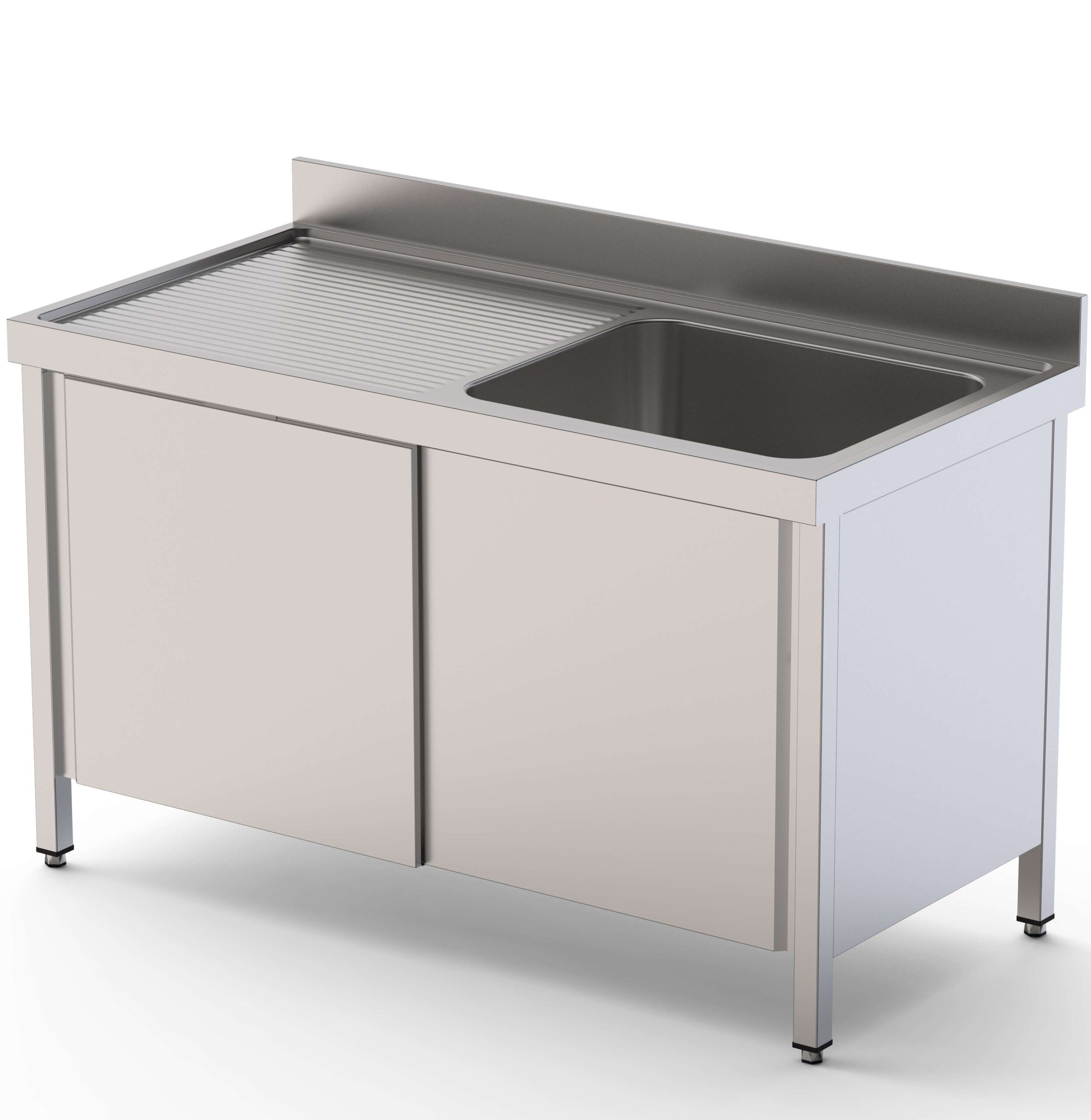 Bancada Inox Profissional com Duas Cubas e Portas Deslizantes 100x60cm