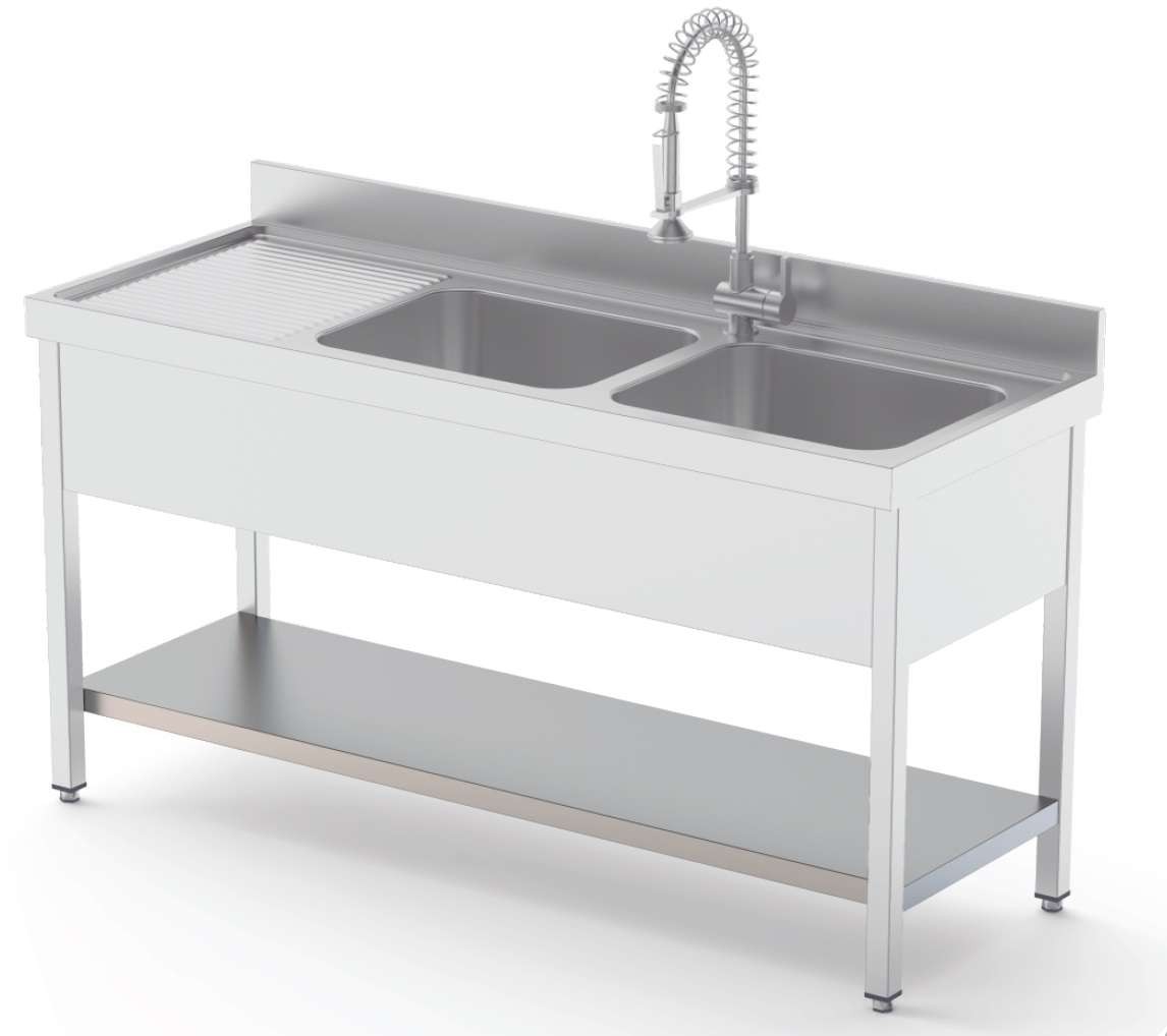 Lavadouro Inox com Prateleira Inf. Fundo 700, 2000mm