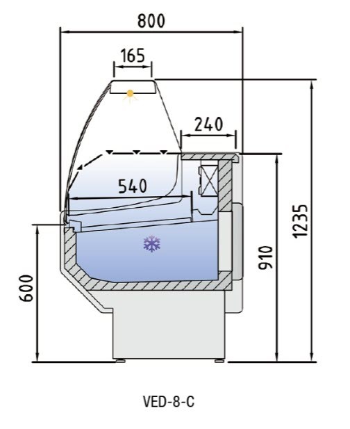 Vitrina Refrigerada Curva 1500mm para Exposição VED-8-15-C