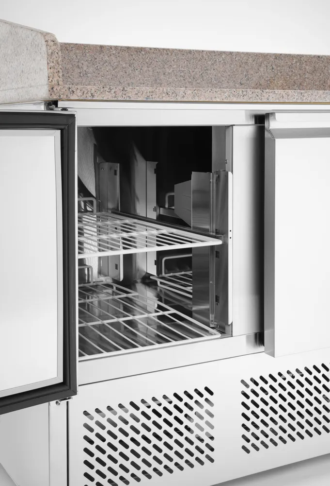 Balcão de Pizza Refrigerado 3 Portas c/ Vitrine GN 1/4 - 1400mm