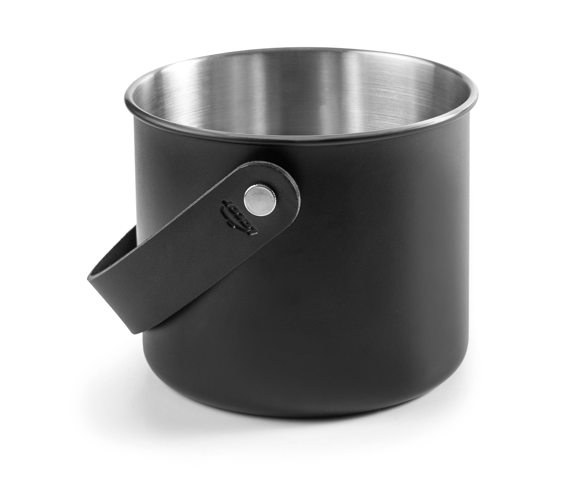 Balde de Gelo 1.5 L Aço Inoxidável Preto Fosco com Alça de Couro