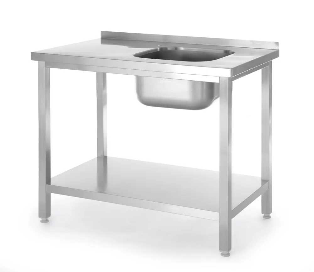 Bancada com Cuba Inox 800x600mm — Cuba Direita e Prateleira