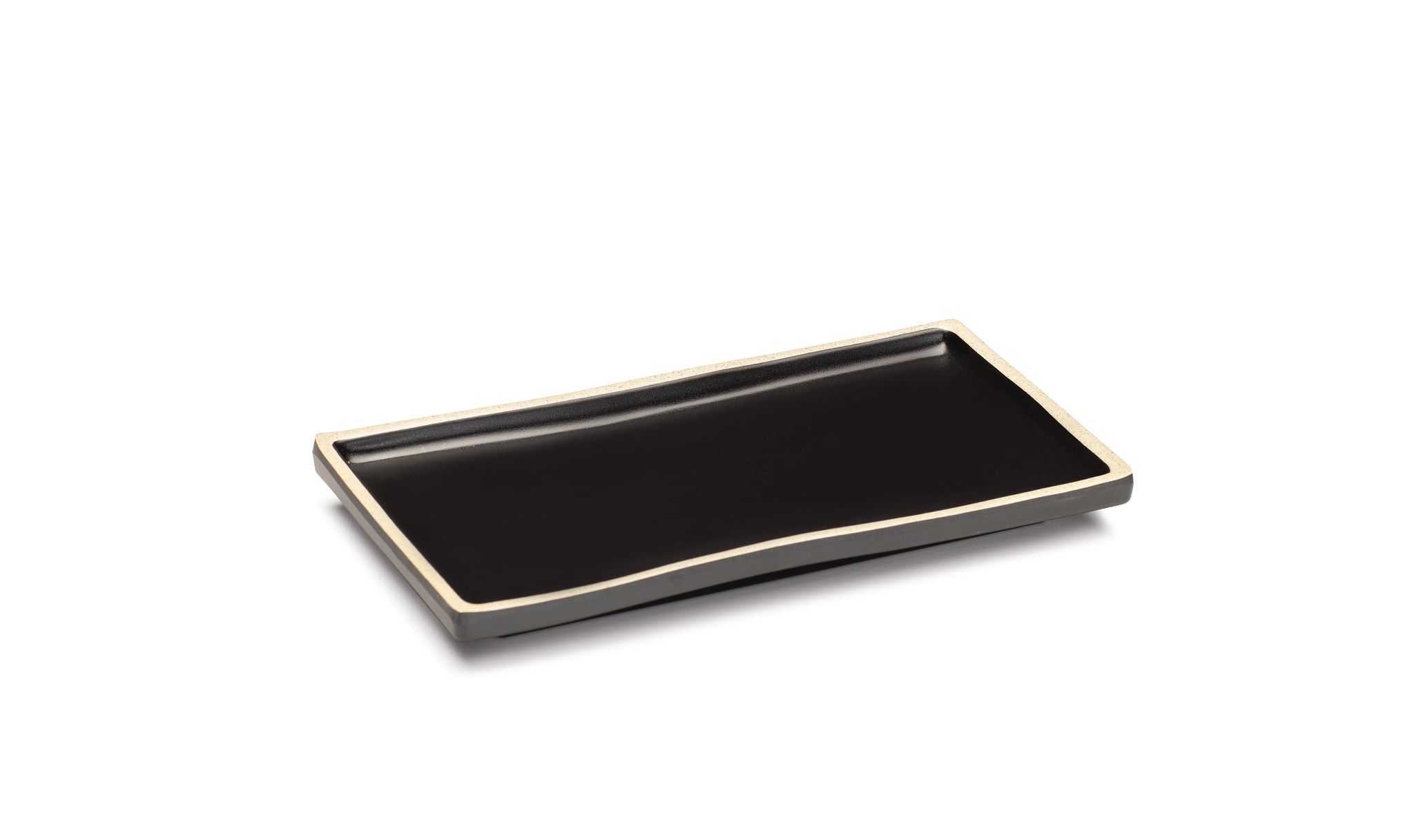 Bandeja de Melamina Retangular 21x11cm | Preta Rebordo Bronzeado