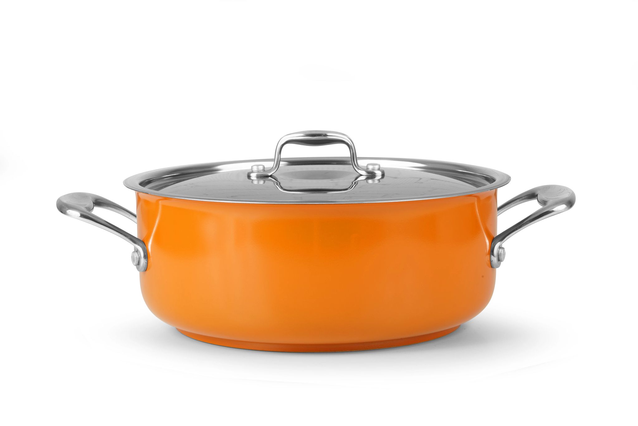 Caçarola Baixa 24cm Aço Inox 18/10 Laranja com Tampa