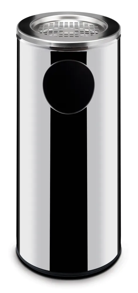 Caixote do Lixo Vertical HENDI com Cinzeiro Integrado, Aço Inoxidável, 15L