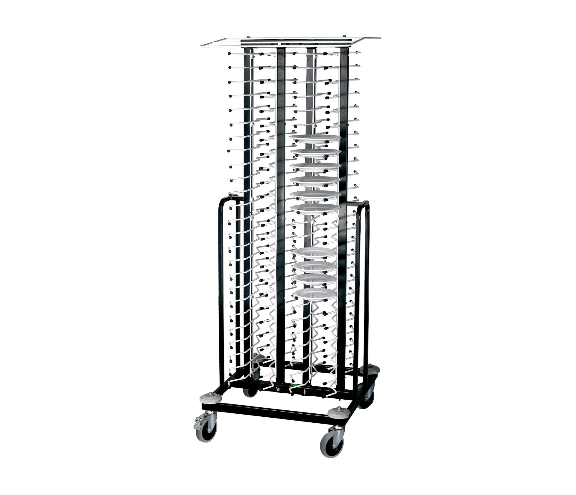 Carro Porta Pratos Inox com Rodas para 100 Pratos - 70x70x195 cm