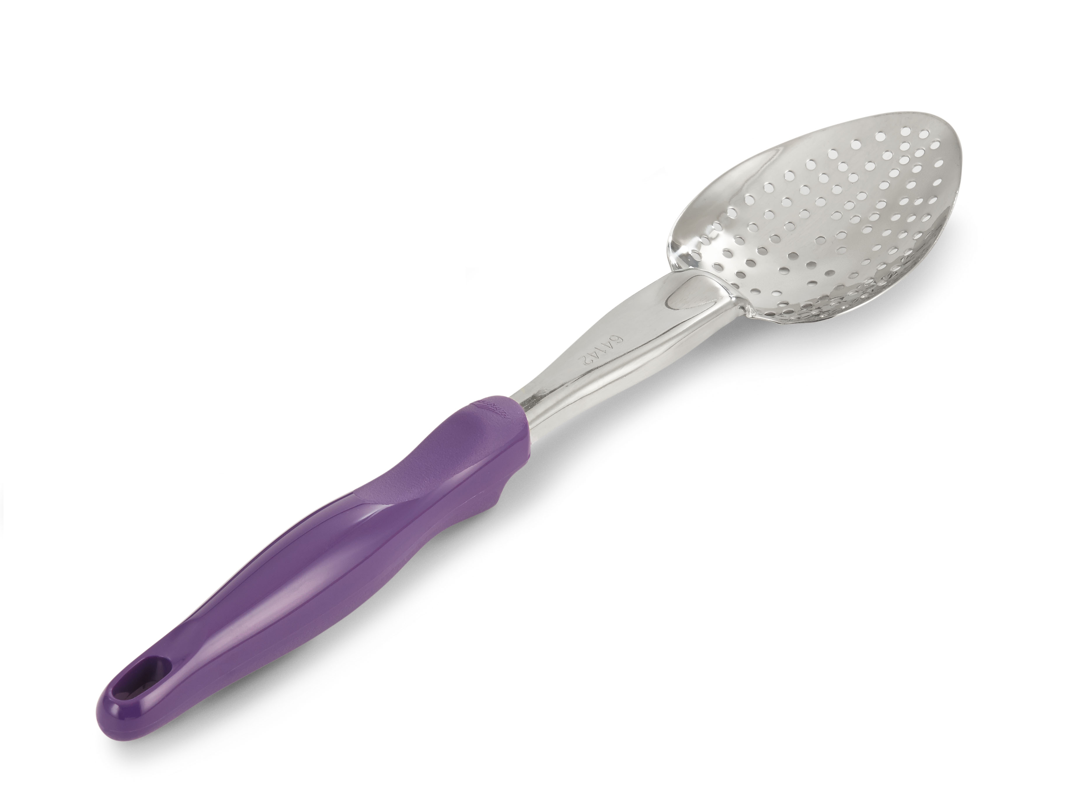 Colher Perfurada Aço Inoxidável 35 cm com Cabo Roxo Ergo Grip