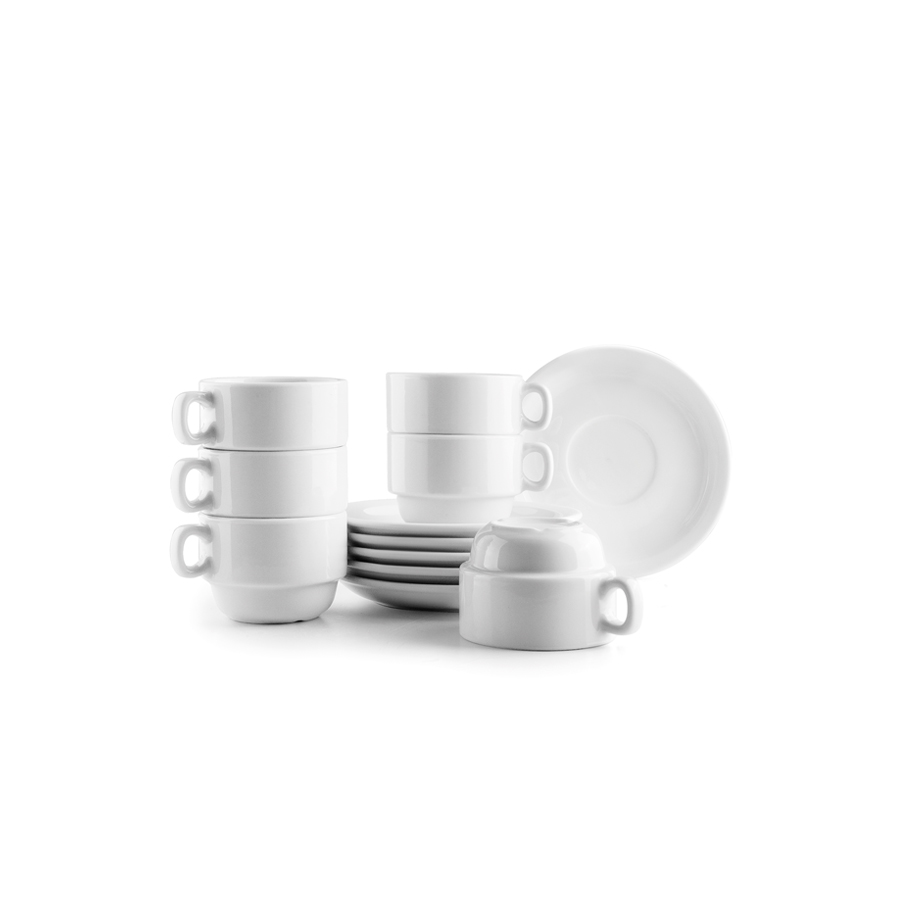 Conjunto 6 Chávenas Café 170ml e Pires 15cm Porcelana