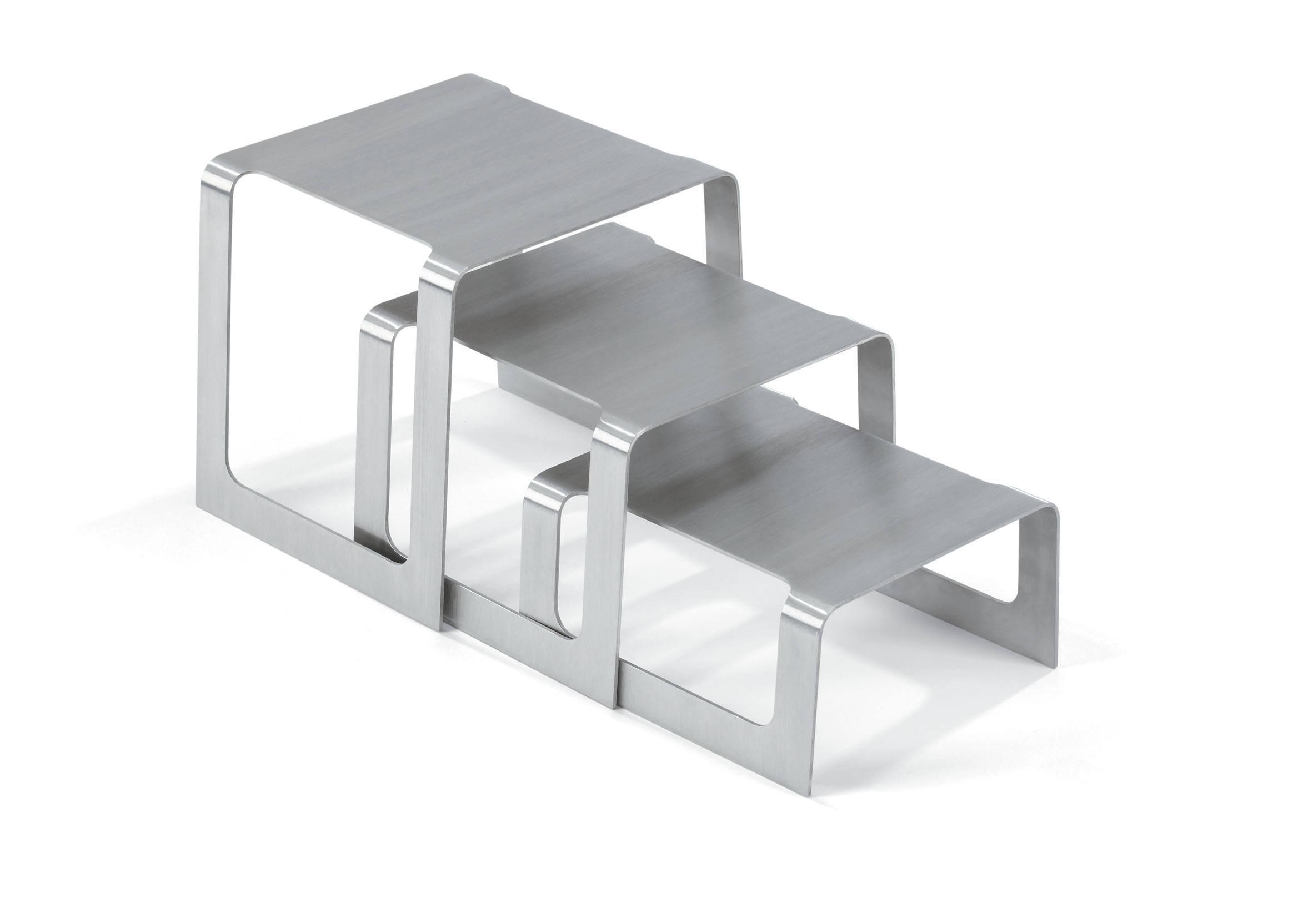 Conjunto Elevadores Buffet Aço Inoxidável Escovado Curvo Quadrado