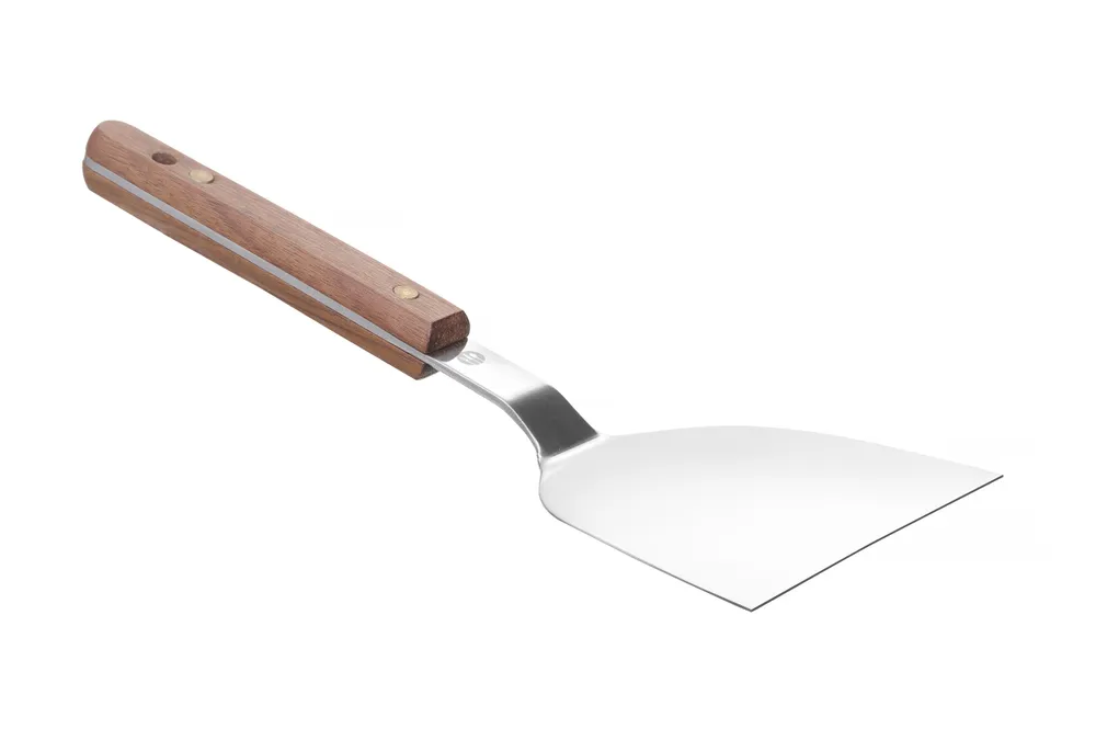 Espátula Teppanyaki Profissional Aço Inox, Cabo Madeira 24cm