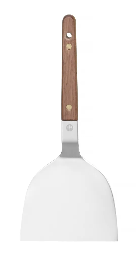 Espátula Teppanyaki Profissional Aço Inox, Cabo Madeira 24cm