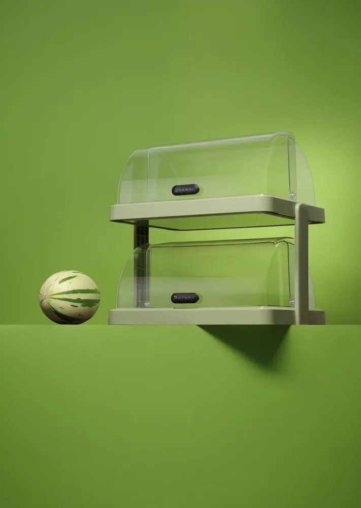 Expositor de Alimentos Refrigerado Dois Níveis Verde 480x355x(H)480mm