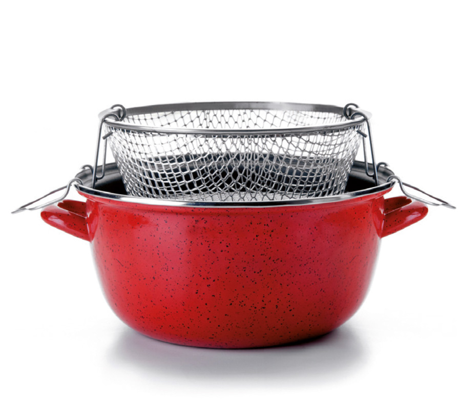 Fritadeira Esmaltada com Cesto e Tampa Ø24 cm