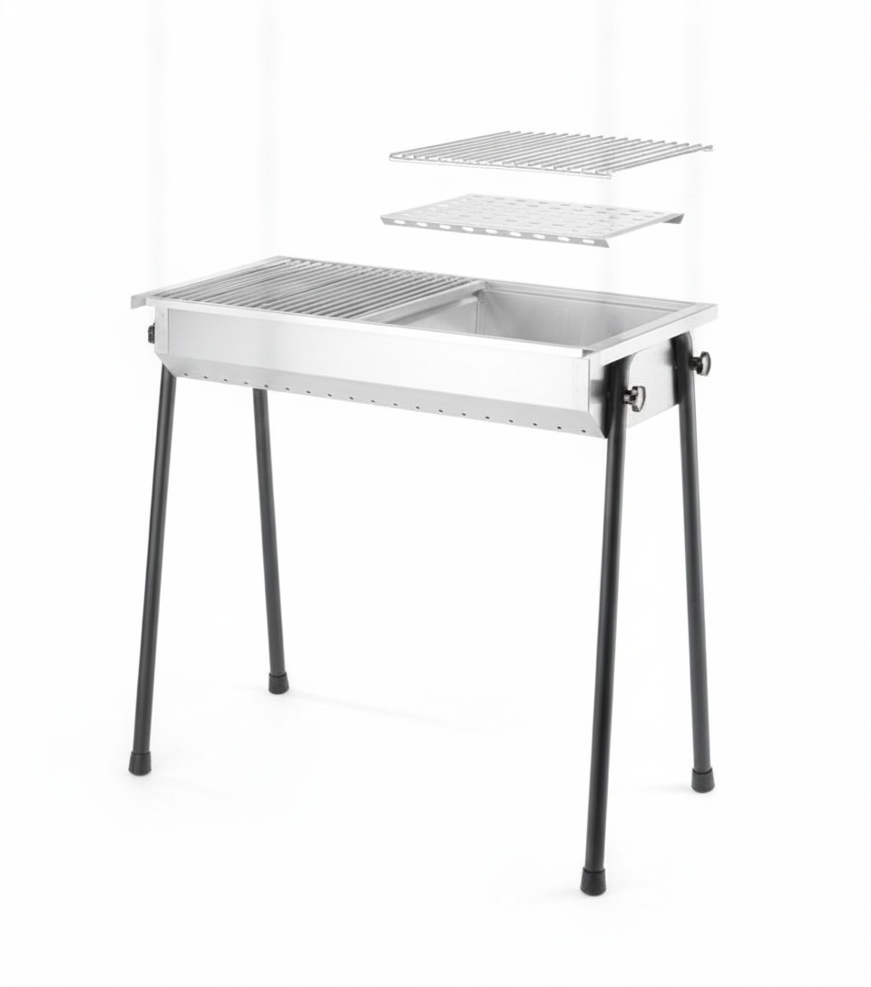 Grelhador a Carvão Profissional 770x380mm com Pernas Removíveis