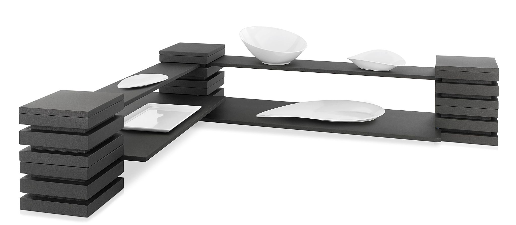 Kit de Apresentação Buffet em L, Dois Níveis, Madeira Preto