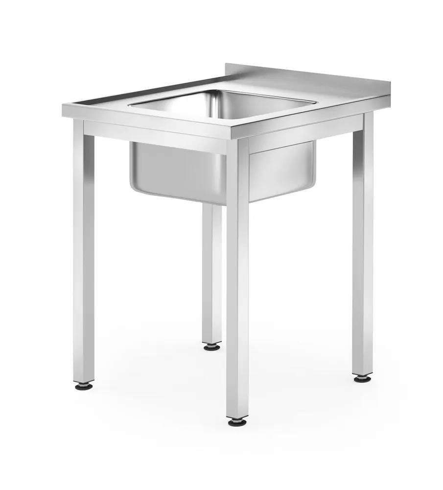 Lavatório Inox 600x600x890mm com Cuba Central para Cozinha Profissional