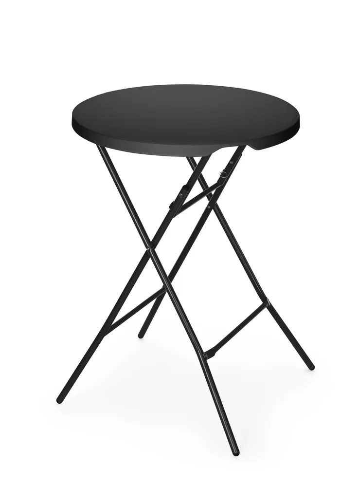 Mesa de Bar Dobrável Redonda Ø800mm, Tampo PEAD Preto, para Eventos