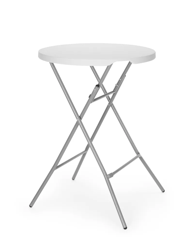 Mesa de Bar Dobrável Redonda Ø800mm, Tampo PEAD Preto, para Eventos