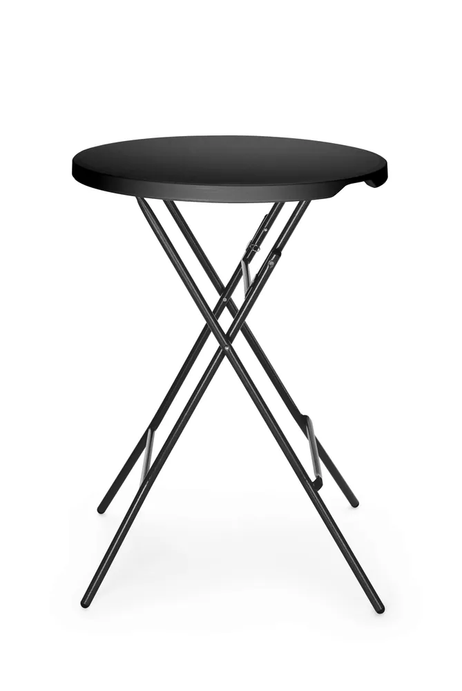 Mesa de Bar Dobrável Redonda Ø800mm, Tampo PEAD Preto, para Eventos