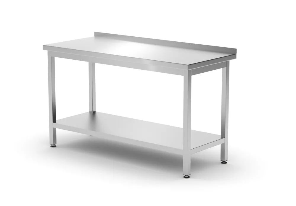Mesa de Trabalho Inox 1400x600mm com Borda e Prateleira Inferior