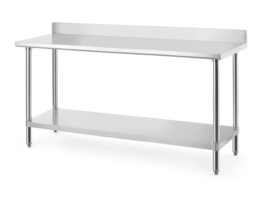 Mesa de Trabalho Inox 1800x600mm com Borda e Prateleira