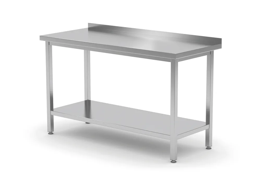 Mesa de Trabalho Inox 1000x600mm com Borda e Prateleira, Aparafusada